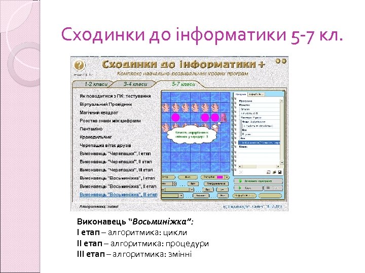 Сходинки до інформатики 5 -7 кл. Виконавець “Восьминіжка”: І етап – алгоритмика: цикли ІІ