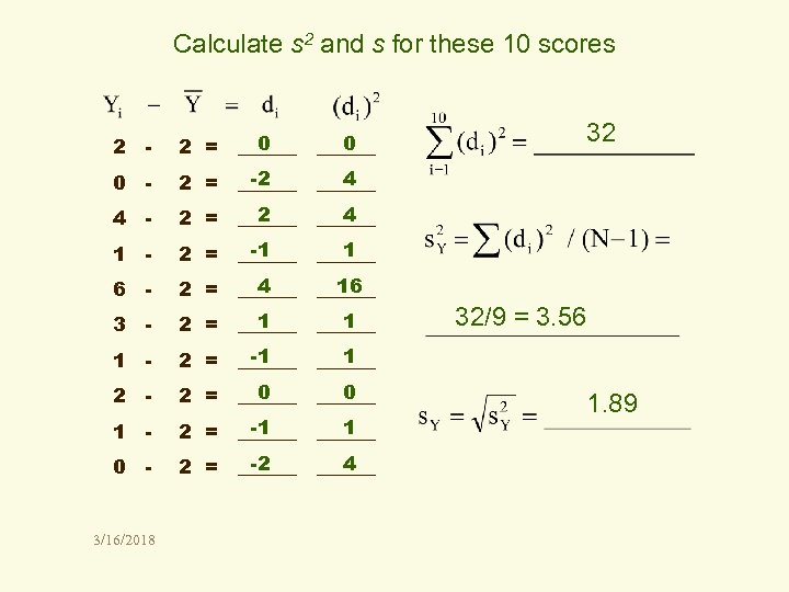 Calculate s 2 and s for these 10 scores 2 - 0 0 2