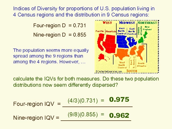 Indices of Diversity for proportions of U. S. population living in 4 Census regions