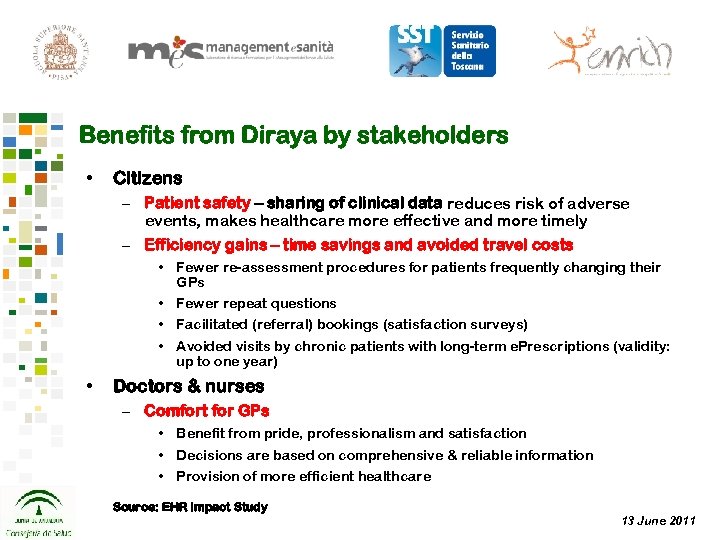 Benefits from Diraya by stakeholders • Citizens – Patient safety – sharing of clinical