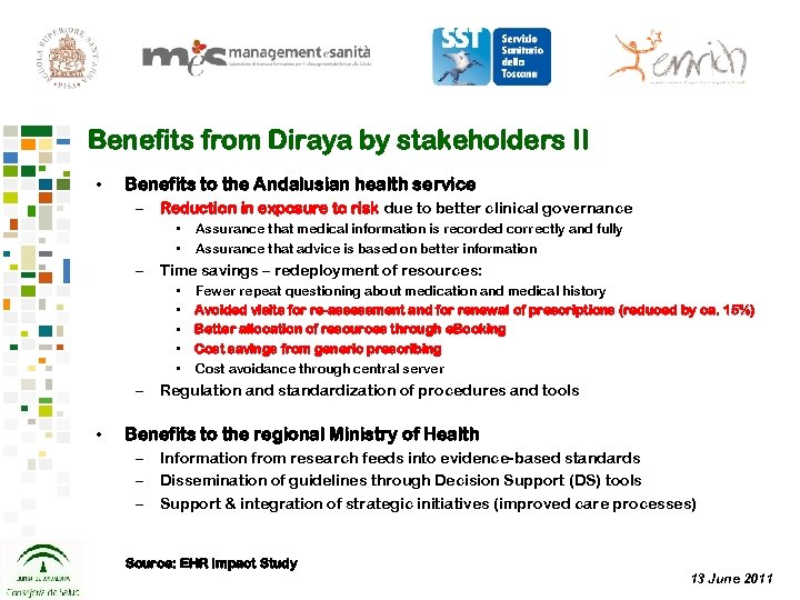 Benefits from Diraya by stakeholders II • Benefits to the Andalusian health service –