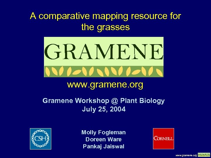 A comparative mapping resource for the grasses GRAMENE www. gramene. org Gramene Workshop @