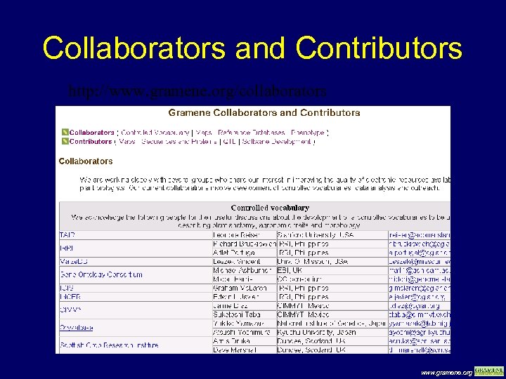 Collaborators and Contributors http: //www. gramene. org/collaborators www. gramene. org 