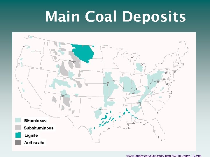 Main Coal Deposits Bituminous Subbituminous Lignite Anthracite 