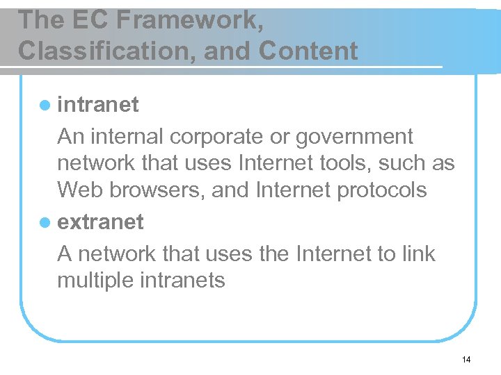The EC Framework, Classification, and Content l intranet An internal corporate or government network