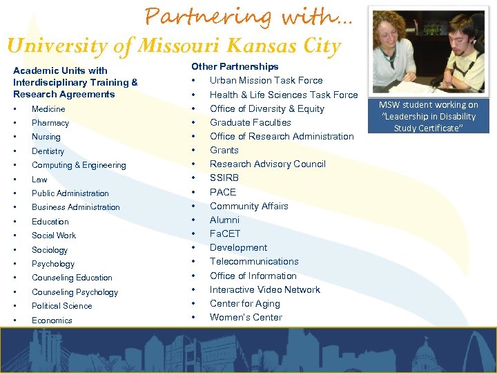 Partnering with… University of Missouri Kansas City Academic Units with Interdisciplinary Training & Research
