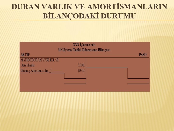 DURAN VARLIK VE AMORTİSMANLARIN BİLANÇODAKİ DURUMU 