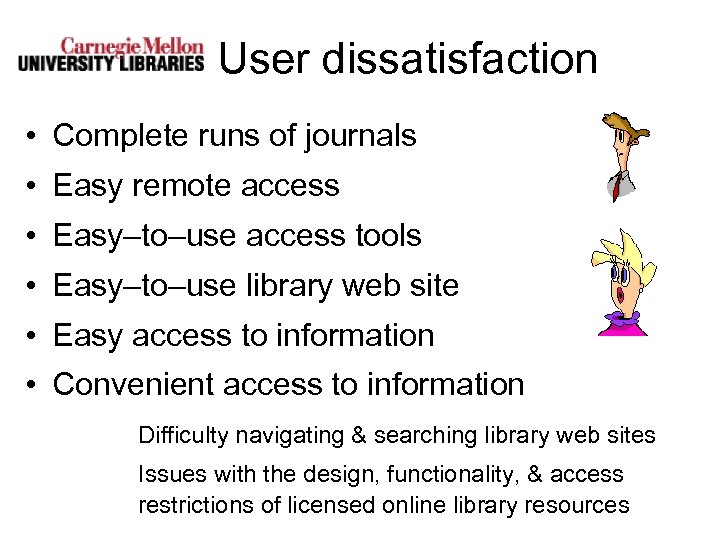User dissatisfaction • Complete runs of journals • Easy remote access • Easy–to–use access