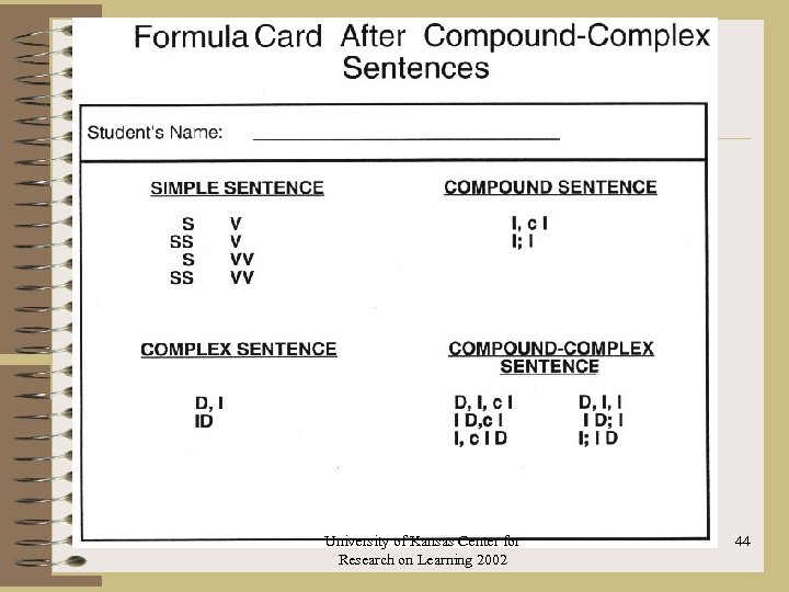 University of Kansas Center for Research on Learning 2002 44 