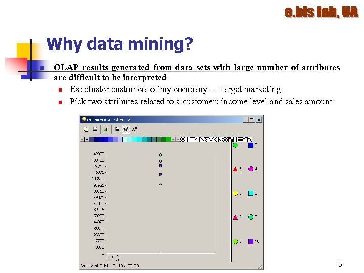 Why data mining? n OLAP results generated from data sets with large number of