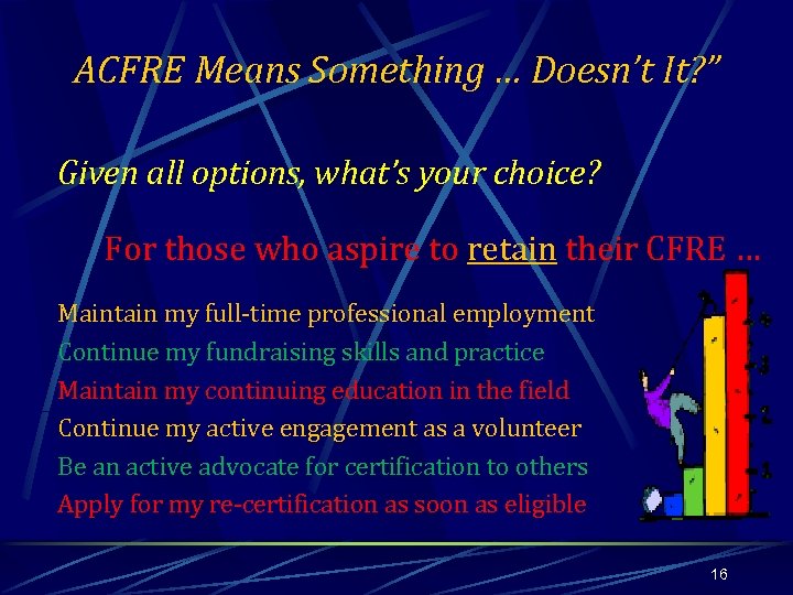 ACFRE Means Something … Doesn’t It? ” Given all options, what’s your choice? For