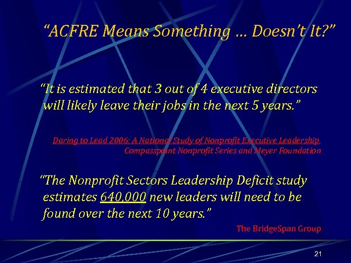 “ACFRE Means Something … Doesn’t It? ” “It is estimated that 3 out of