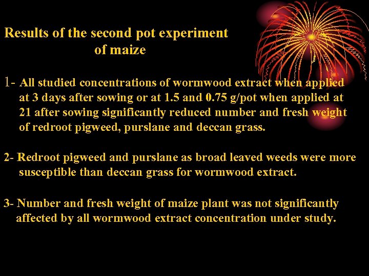 Results of the second pot experiment of maize 1 - All studied concentrations of