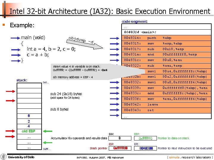 Intel 32 -bit Architecture (IA 32): Basic Execution Environment code segment: § Example: …