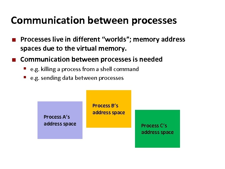 Carnegie Mellon Communication between processes ¢ ¢ Processes live in different “worlds”; memory address