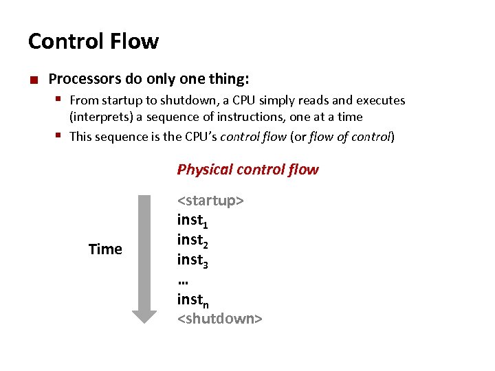 Carnegie Mellon Control Flow ¢ Processors do only one thing: § From startup to