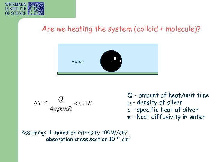 Are we heating the system (colloid + molecule)? water R Q - amount of