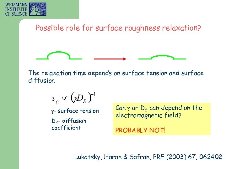 Possible role for surface roughness relaxation? The relaxation time depends on surface tension and