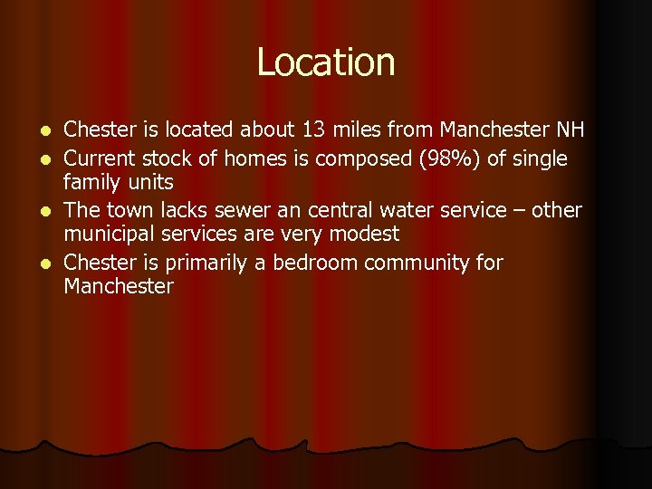 Location Chester is located about 13 miles from Manchester NH l Current stock of