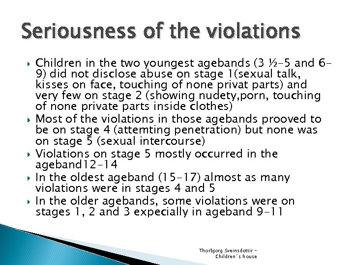 Seriousness of the violations Children in the two youngest agebands (3 ½-5 and 69)