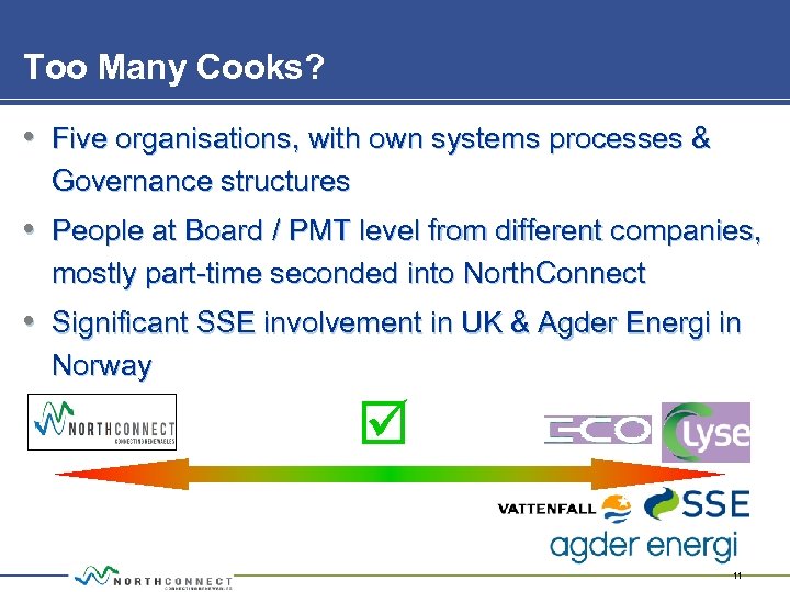 Too Many Cooks? • Five organisations, with own systems processes & Governance structures •