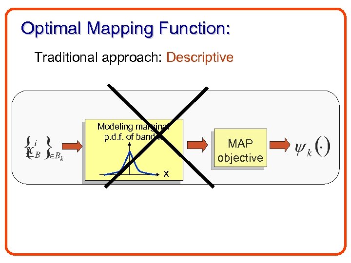 Optimal Mapping Function: Traditional approach: Descriptive Modeling marginal p. d. f. of band k