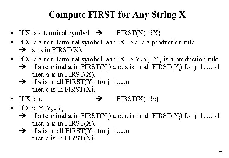 Compute FIRST for Any String X • If X is a terminal symbol FIRST(X)={X}