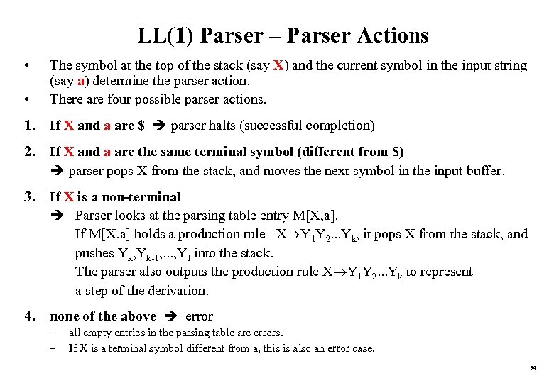 LL(1) Parser – Parser Actions • • The symbol at the top of the