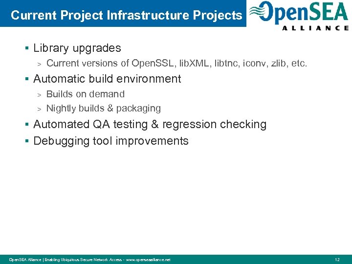 Current Project Infrastructure Projects § Library upgrades > Current versions of Open. SSL, lib.