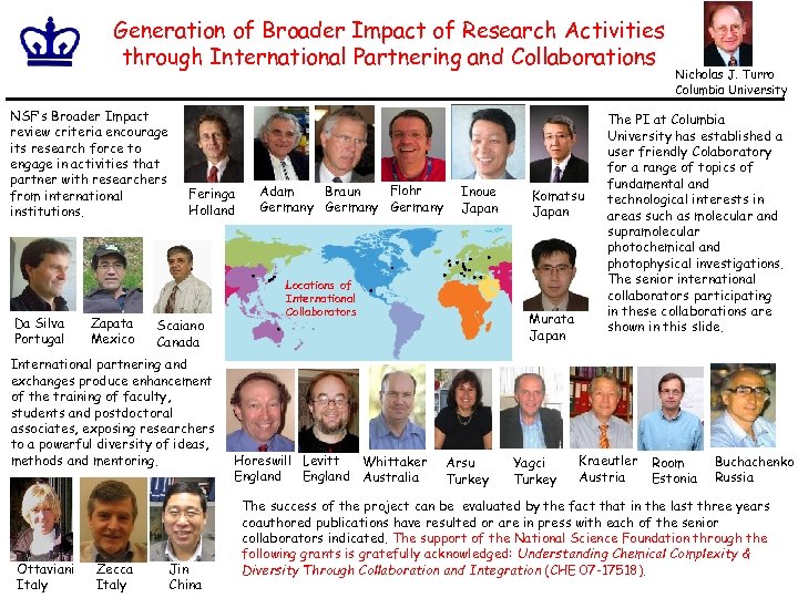 Generation of Broader Impact of Research Activities through International Partnering and Collaborations NSF’s Broader