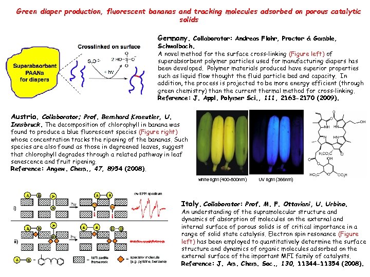 Green diaper production, fluorescent bananas and tracking molecules adsorbed on porous catalytic solids Germany.