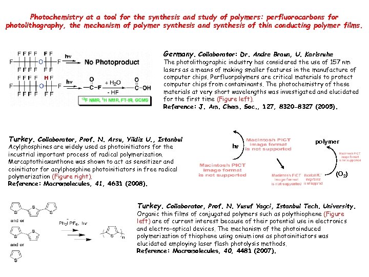 Photochemistry at a tool for the synthesis and study of polymers: perfluorocarbons for photolithography,