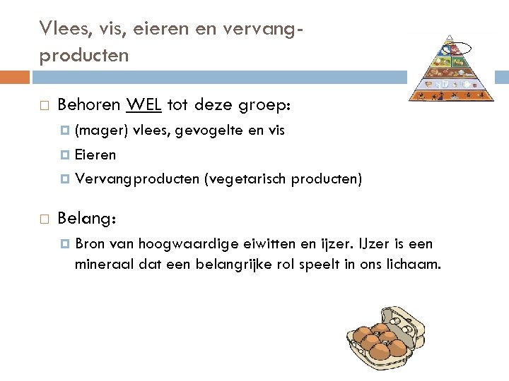 Vlees, vis, eieren en vervangproducten Behoren WEL tot deze groep: (mager) vlees, gevogelte en