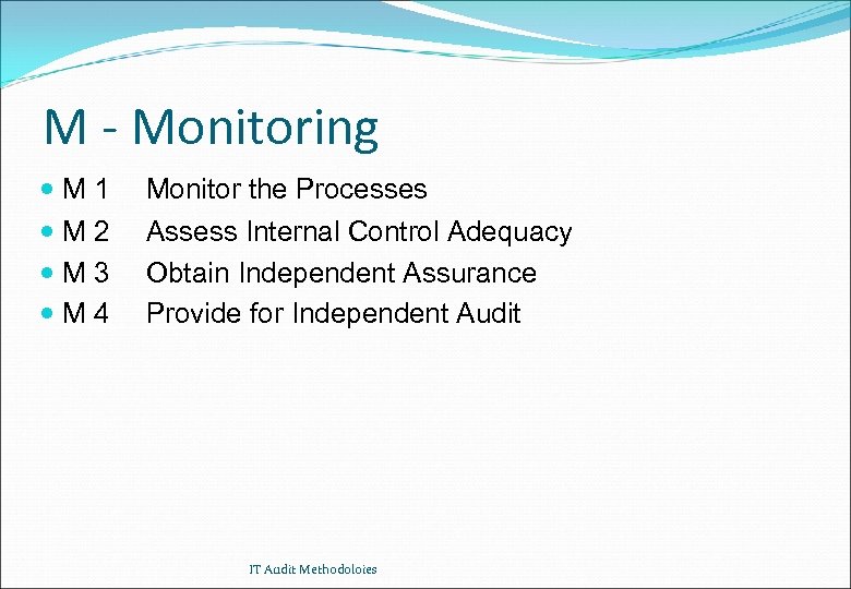 M - Monitoring M 1 Monitor the Processes M 2 M 3 M 4