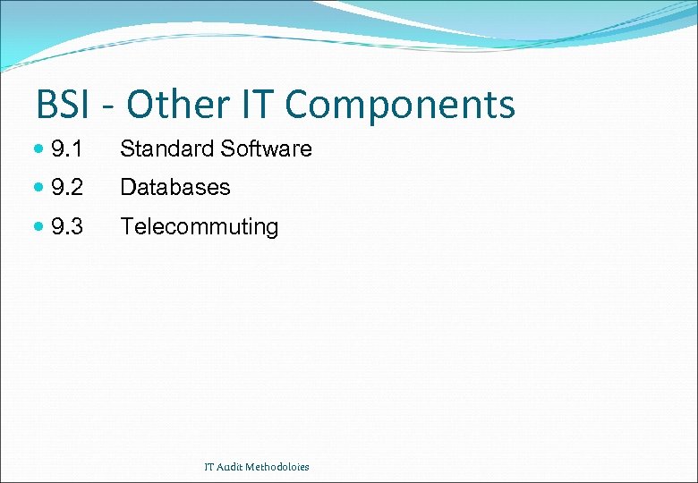 BSI - Other IT Components 9. 1 Standard Software 9. 2 Databases 9. 3