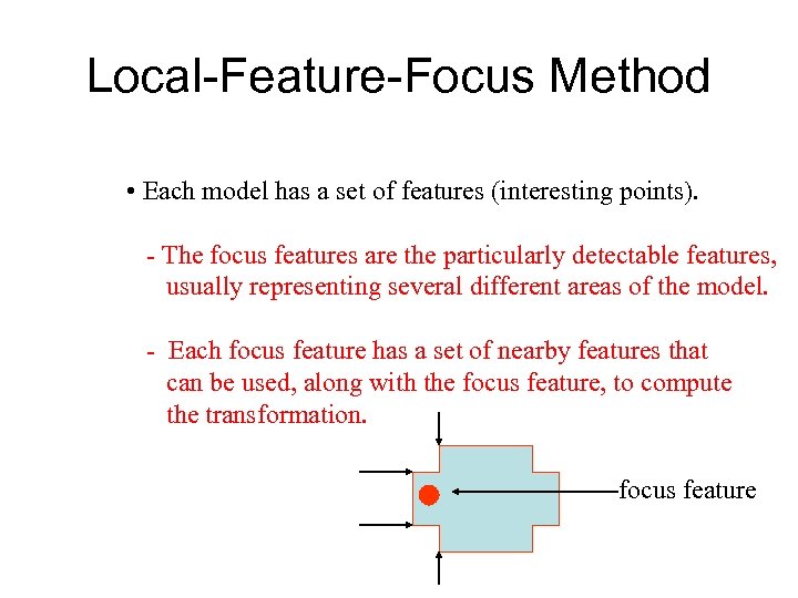 Local-Feature-Focus Method • Each model has a set of features (interesting points). - The