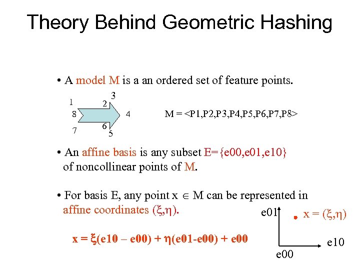 Theory Behind Geometric Hashing • A model M is a an ordered set of