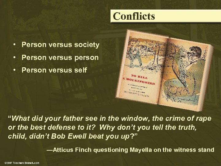 Conflicts • Person versus society • Person versus person • Person versus self “What