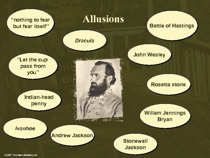 Allusions “nothing to fear but fear itself” Battle of Hastings Dracula John Wesley “Let