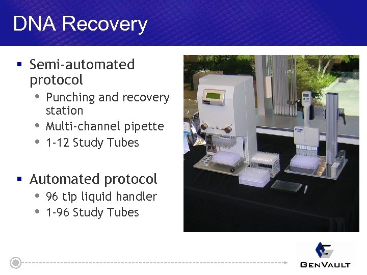 DNA Recovery § Semi-automated protocol Punching and recovery station Multi-channel pipette 1 -12 Study