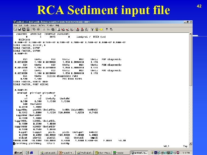 RCA Sediment input file 42 