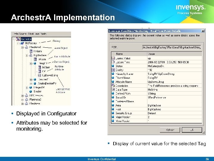 Archestr. A Implementation § Displayed in Configurator § Attributes may be selected for monitoring.
