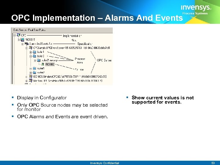 OPC Implementation – Alarms And Events § Display in Configurator § Only OPC Source