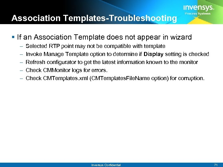 Association Templates-Troubleshooting § If an Association Template does not appear in wizard – –