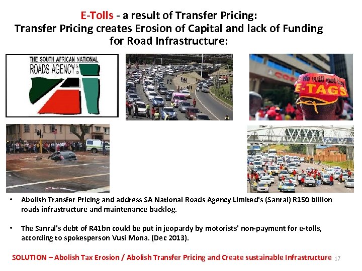 E-Tolls - a result of Transfer Pricing: Transfer Pricing creates Erosion of Capital and