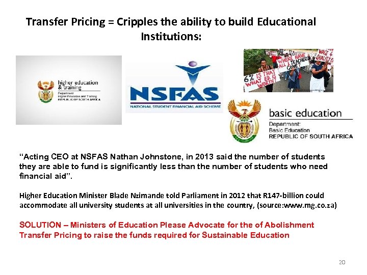 Transfer Pricing = Cripples the ability to build Educational Institutions: “Acting CEO at NSFAS