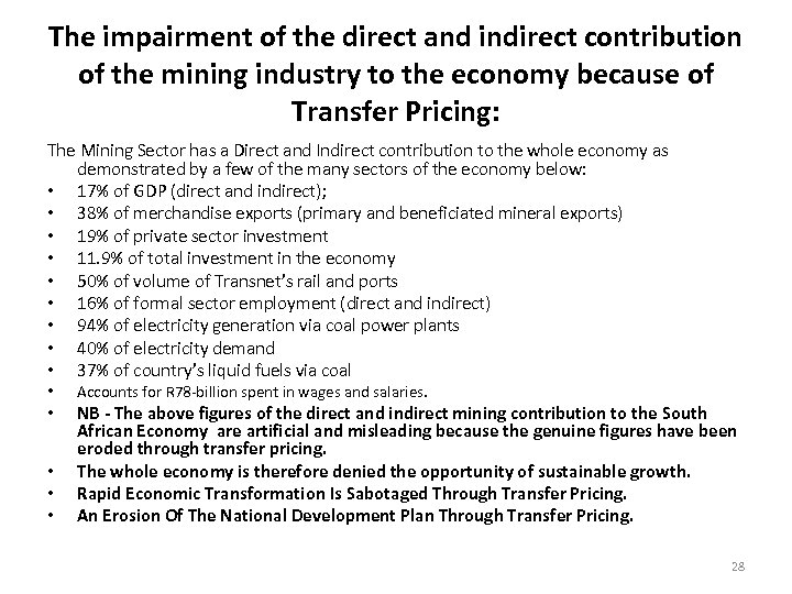 The impairment of the direct and indirect contribution of the mining industry to the