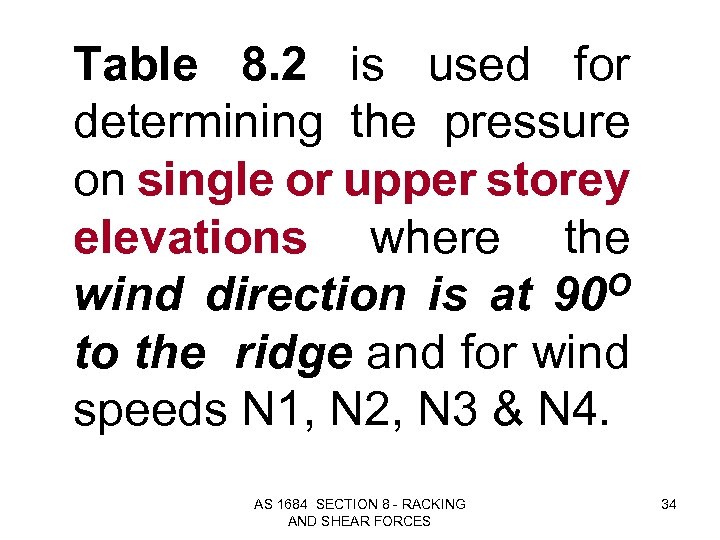 Table 8. 2 is used for determining the pressure on single or upper storey