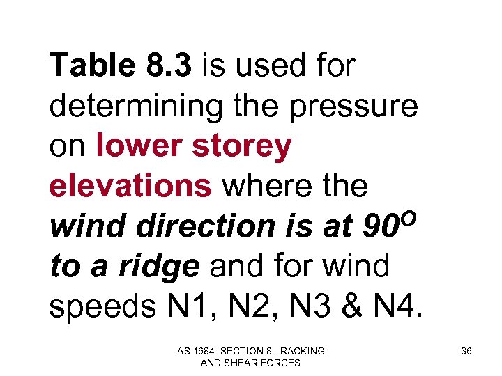 Table 8. 3 is used for determining the pressure on lower storey elevations where