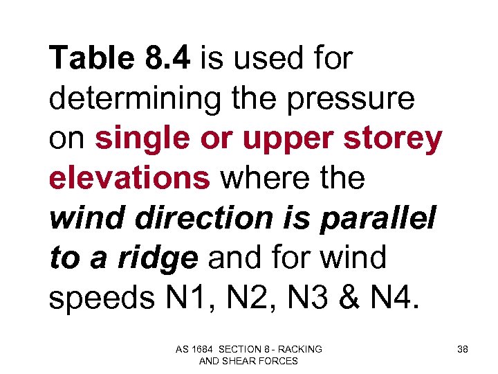 Table 8. 4 is used for determining the pressure on single or upper storey
